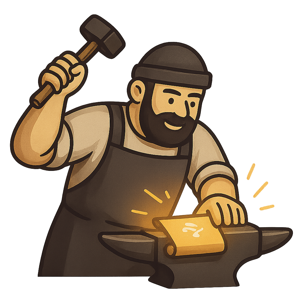 An artisan blacksmith forging a glowing prompt.